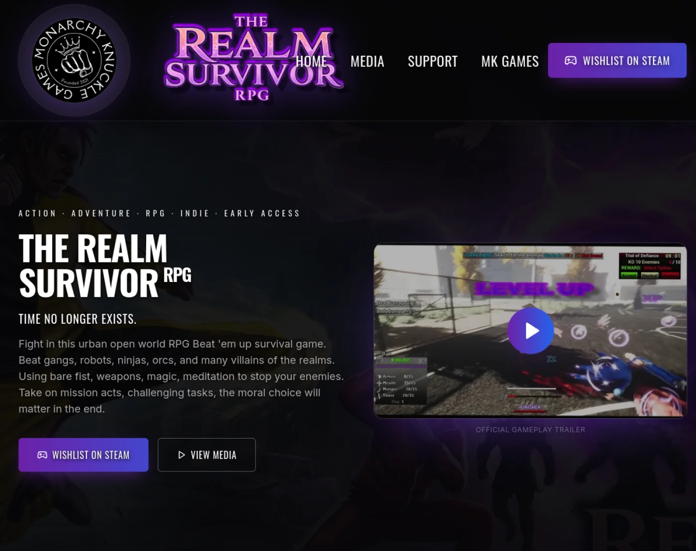 The Realm Survivor RPG website screenshot