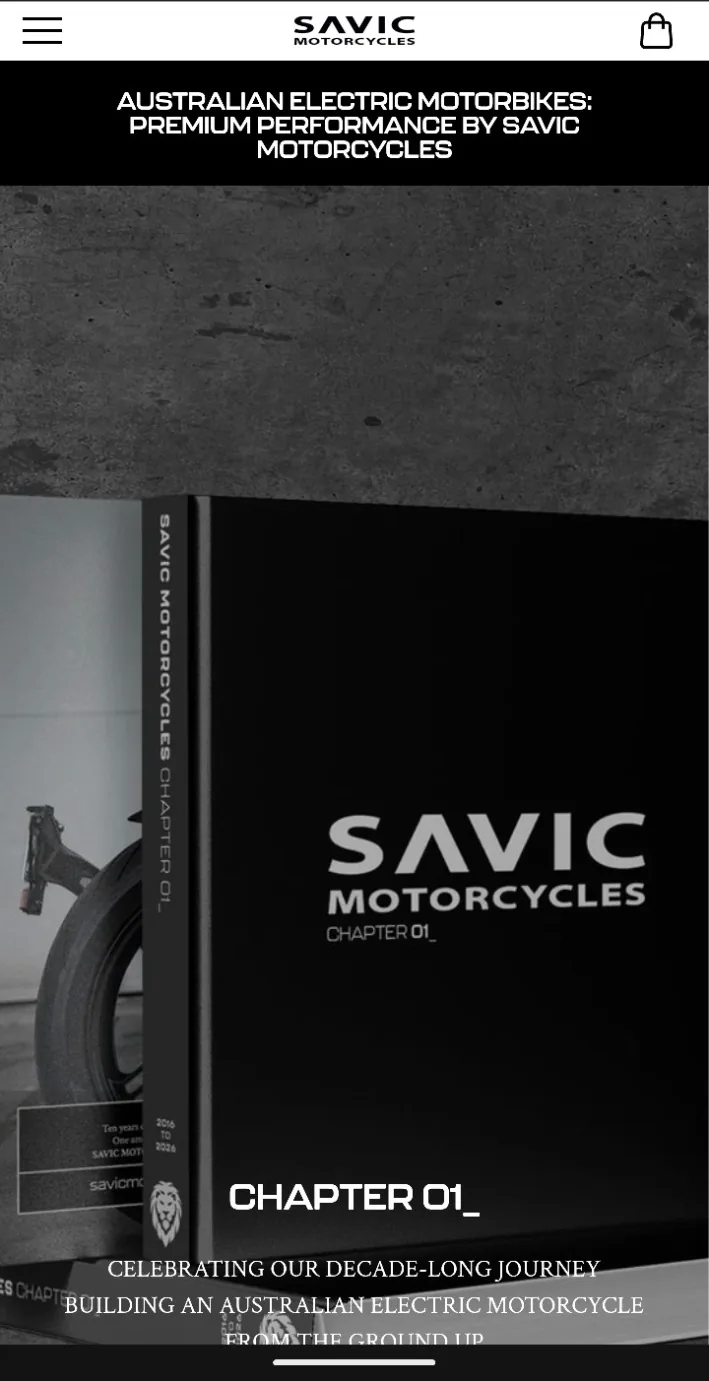 Savic Motorcycles website on a tablet